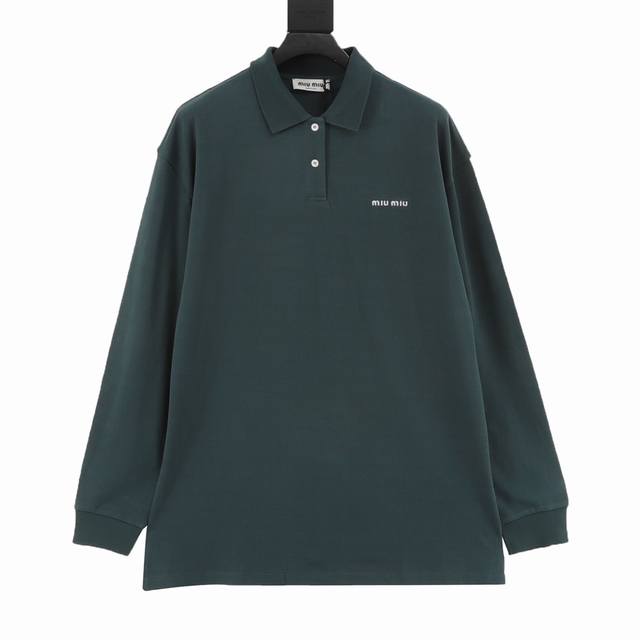 Miu Miu缪缪Mm 墨绿字母珠地布长袖Polo衫 正品6890购入开发，定染双股珠地 克，扁机罗纹，进口刺绣，面料酵洗，定制1：1贝壳纽扣，定制1：1商标，