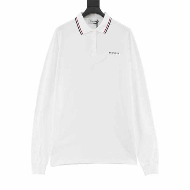 Miu Miu缪缪Mm 刺绣字母红条领长袖Polo衫 正品7089购入开发，定制双股大珠地 克，扁机罗纹，进口刺绣，面料酵洗，定制辅料，宽松版型 Size：S-
