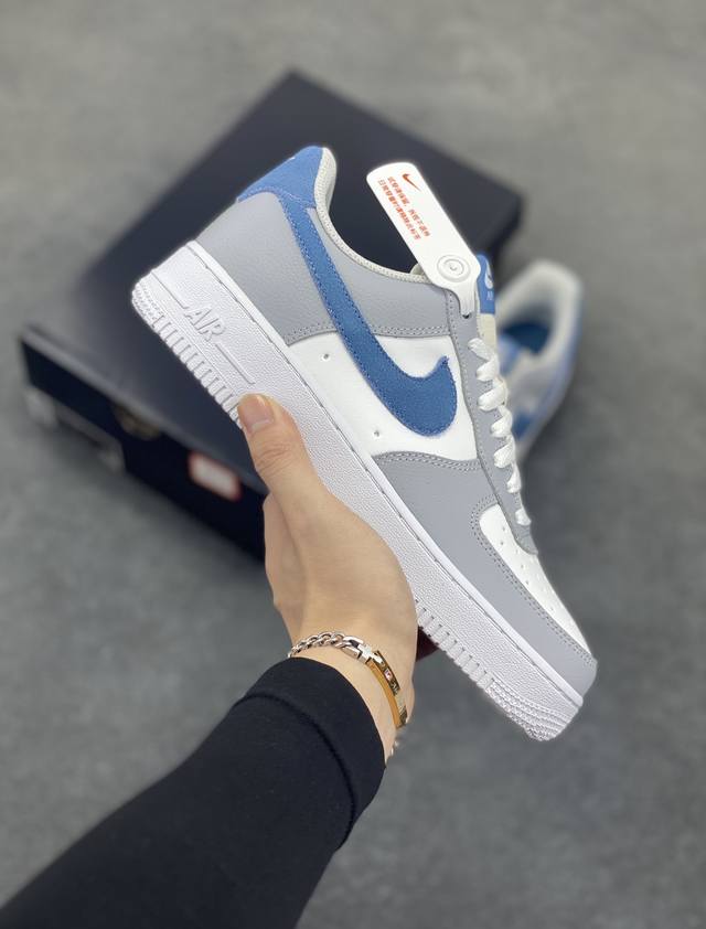 Nike Air Force 1 Low 灰蓝 原楦头原纸板 打造纯正空军版型 专注外贸渠道 全掌内置蜂窝气垫 原盒配件 原厂中底钢印、拉帮完美 货号：Hv17