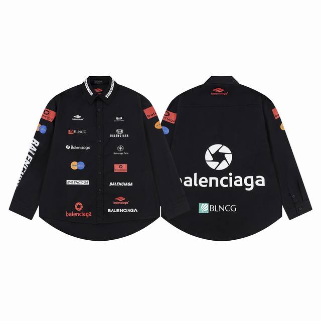 款号C113 23Ss Balenciaga巴黎满印赛车风衬衣 走线细腻，左右袖多元素Logo采用印花工艺，肩部下摆采用纯手工磨烂效果，采用双压线工艺，后幅采用