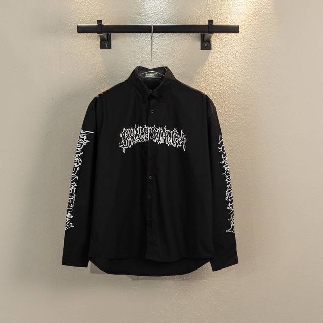 款号C251 Balenciaga巴黎世家 24Ss早春新款字母印花宽松长袖衬衫 采用数码直喷 涂鸦泼墨印花效果更好更呈现立体感 半成品手工定位拼接衣服版型更还