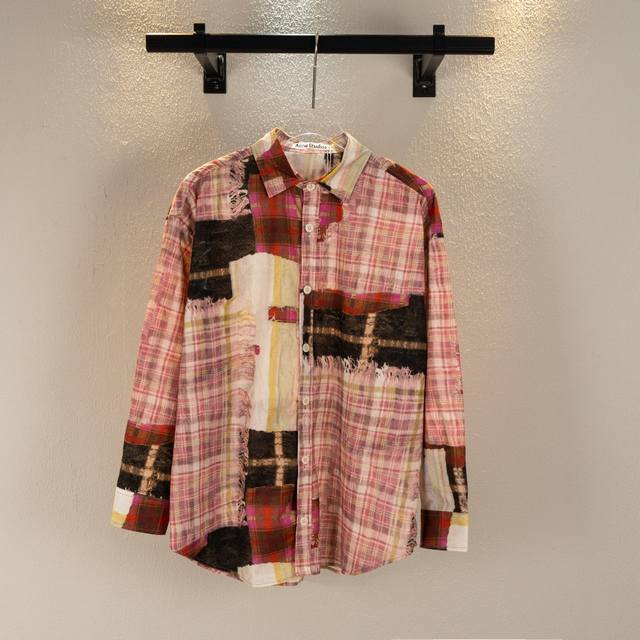款号C200 顶级版本 Acne Studios 24Ss 爆款油画印花后领字母刺绣宽松长袖衬衫 拼接做旧油画设计，谁穿谁好看系列 今年的大爆款火出圈的衬衫！
