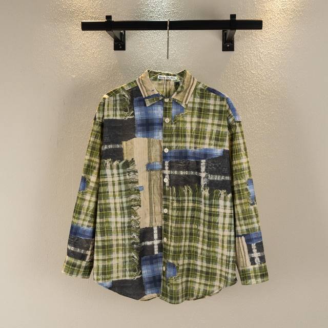 款号C200 顶级版本 Acne Studios 24Ss 爆款油画印花后领字母刺绣宽松长袖衬衫 拼接做旧油画设计，谁穿谁好看系列 今年的大爆款火出圈的衬衫！