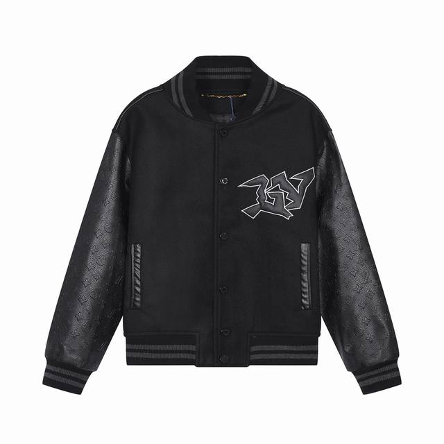 Louis V22Ss夏季新款暗黑小人棒球服路易 威登定制面料 Lv新款压纹压印外套棒球服Vibe风男女同款 独家款式 纯黑系列 尺码 S-Xl