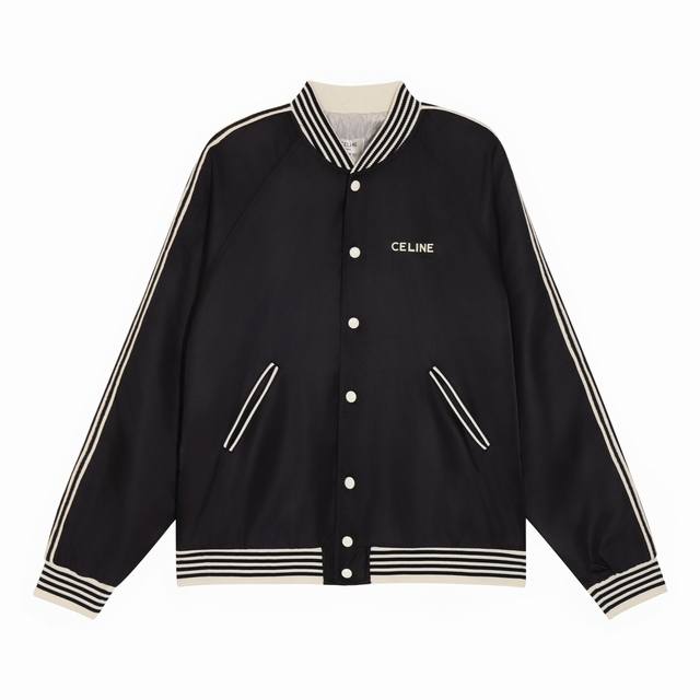 新款首发Celine 23Fw 锻面锦纶棒球夹克！Zp31200制作！袖子上原版定织的织带，袋口定染的子母带，领口和下摆定做的高品质纯棉螺纹，里布高品质人丝，L