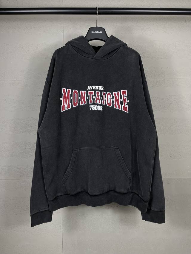 实拍图 顶级版本.官网品质 Balenci*Ga 巴黎. 新款 。前面Montaigne艺术万针贴布刺绣，水洗做旧连帽大卫衣 .砖柜同步.第一时间正品研制，欢印