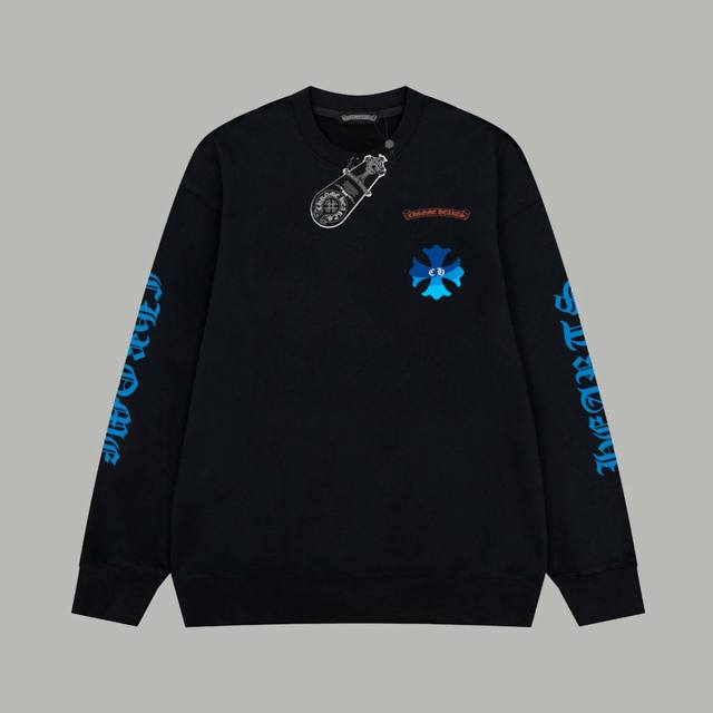 克罗心 官网同款 经典渐变十字架Logo字母 印花毛圈长袖卫衣 - 420G重磅毛圈版本 百分百纯棉独家出货 定染硫化黑无尘处理面料 -面料：420G百分百纯棉