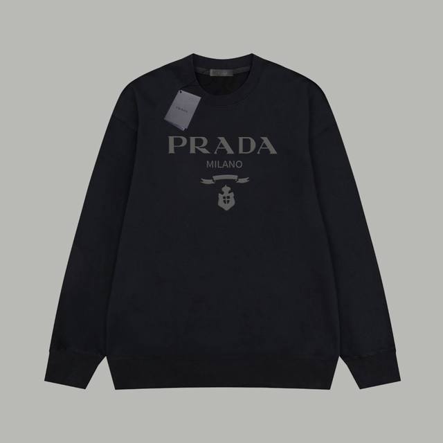 Prada 普拉达 官网同款 经典硅胶字母Logo 印花毛圈长袖卫衣 - 420G重磅毛圈版本 百分百纯棉独家出货 定染硫化黑无尘处理面料 -面料：420G百分