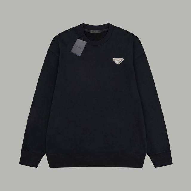 Prada 普拉达 经典金属三角标Logo 印花毛圈长袖卫衣 - 420G重磅毛圈版本 百分百纯棉独家出货 定染硫化黑无尘处理面料 -面料：420G百分百纯棉赛