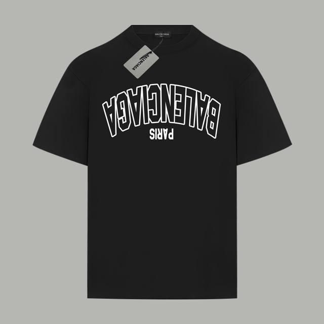 Balenciaga巴黎世家 官网同款 限定反转字母Logo 印花双纱纯棉短袖 - 280G双纱纯棉顶级面料 手感柔软 百分百纯棉独家出货 定染硫化黑无尘处理面