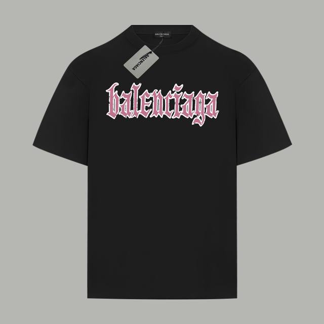 Balenciaga巴黎世家 官网同款 限定龟裂梵文字母Logo 印花双纱纯棉短袖 - 280G双纱纯棉顶级面料 手感柔软 百分百纯棉独家出货 定染硫化黑无尘处