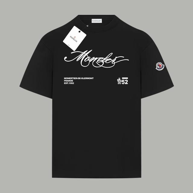 Moncler 蒙口 官网同款 草签涂鸦Logo字母 印花双纱纯棉短袖 - 280G双纱纯棉顶级面料 手感柔软 百分百纯棉独家出货 定染硫化黑无尘处理面料 -面