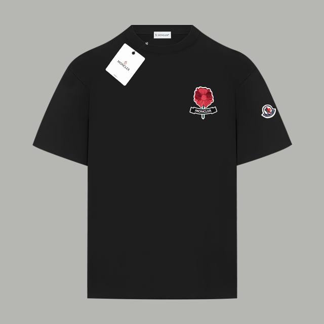 Moncler 蒙口 官网同款 秀款限定玫瑰花Logo字母 印花双纱纯棉短袖 - 280G双纱纯棉顶级面料 手感柔软 百分百纯棉独家出货 定染硫化黑无尘处理面料