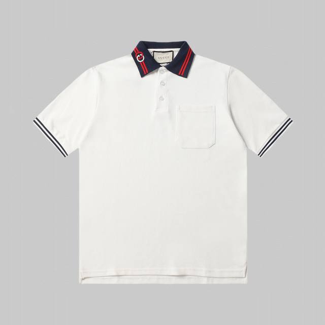 高品质 古驰G家 夏季短袖珠地棉Polo衫采用亮眼的撞色衣领，搭配互扣式双G元素，以此致敬Gucci悠久的设计传承 颜色:黑色 白色 藏青 码数:S～Xxl