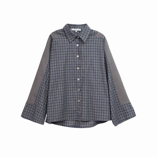 上新 Acne Studios 24Fw补丁拼接格子长袖衬衫 独特设计 这件衬衫最吸引人的地方莫过于它的补丁拼接设计。各种格子图案通过巧妙的拼接方式组合在一起，