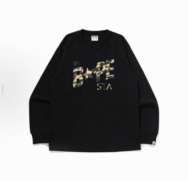 00312款Bape Ss25 1St Camo系列 胸前迷彩印花图案圆领长袖T恤 男女同款 码数Smlxlxxl 黑黄迷彩，黑绿迷彩，黑灰迷彩