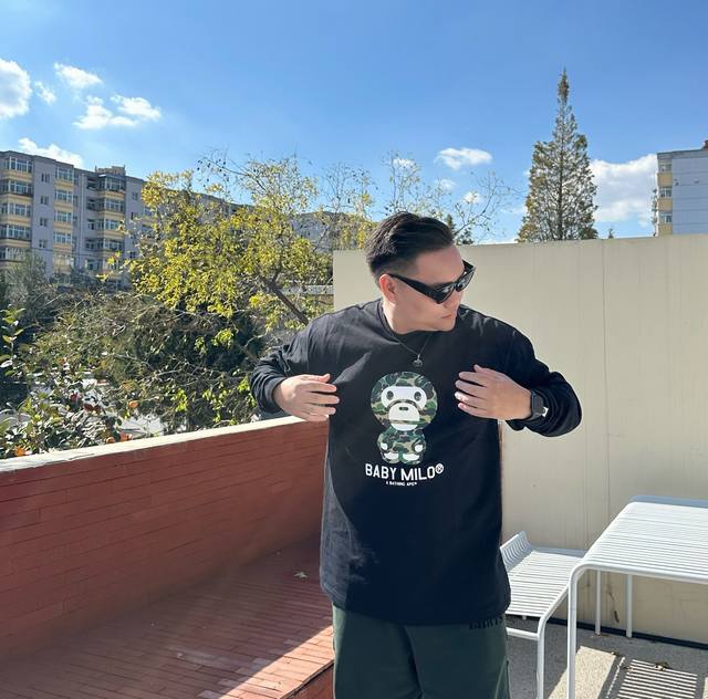 00308款A Bathing Ape Ss24 迷彩卡通长袖T恤 男女同款 码数Smlxlxxl 黑绿，黑蓝，黑粉，白绿，白蓝，白粉