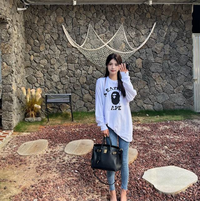 00305款A Bathing Ape X Joshua Vides 联名款 Ss24 猿人印花图案长袖T恤 男女同款 码数Smlxlxxl 黑色白色