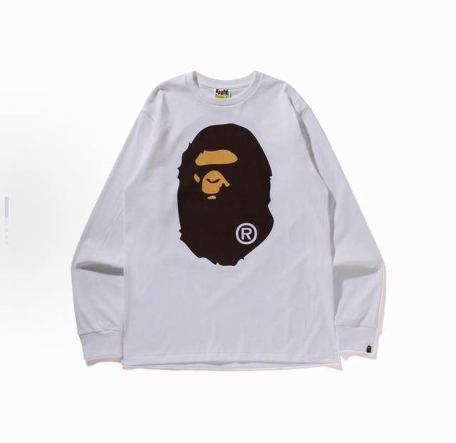00301款A Bathing Ape 纯色大猿头印花圆领长袖T恤 男女同款 码数Smlxlxxl 黑色，白色，灰色