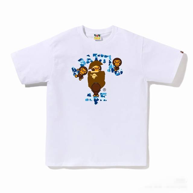 001243款A Bathing Ape 字母徽标圆领短袖T恤 男女同款 码数Smlxlxxl 白蓝，白绿，白粉，黑蓝，黑绿，黑粉