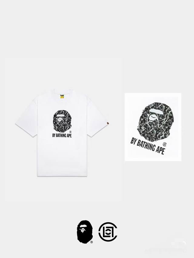 001230款A Bathing Ape X Clot 联名款 Clot 联名款 Fw25 荆棘图腾猿人头印花袖口徽标圆领短袖T恤 男女同款 码数Smlxlxx