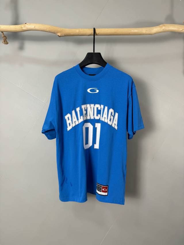 Balenciaga巴黎世家 巴黎25Ss蓝球01刺绣印花短袖Balenci*Ga巴黎# 前幅采用烧花工艺+田岛机贴布绣工艺+前后幅采用进口胶浆印花工艺 原7,