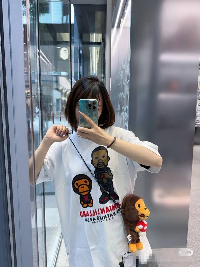 001102款Bape 联名款 Dame 9 Fw24 Graphic 品牌Logo利拉德卡通动漫短袖T恤 男女同款 码数Smlxlxxl 白色