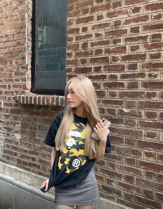 00103款A Bathing Ape 猿人头系列 迷彩大猿人头印花短袖T恤 男女同款 码数Smlxlxxl 黑黄迷彩，白黄迷彩