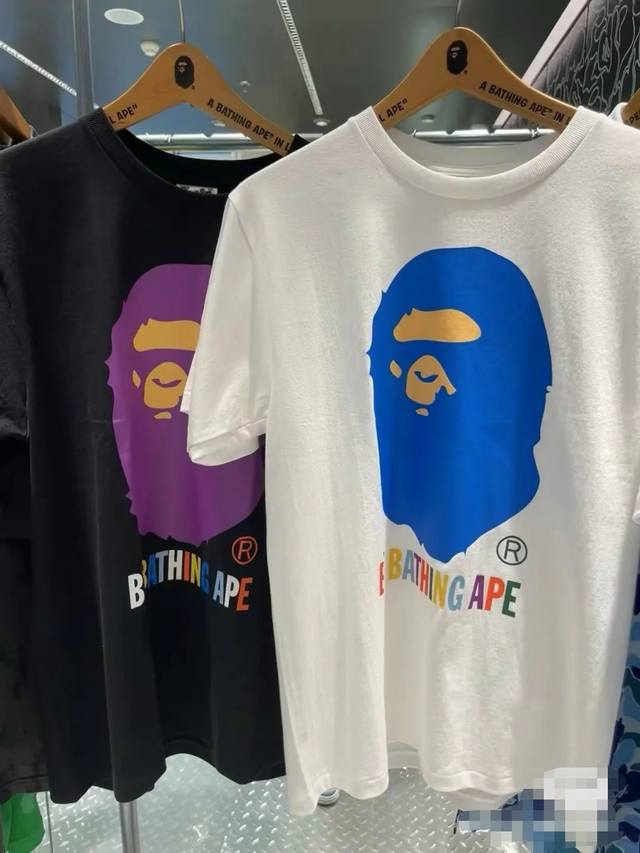 001112款A Bathing Ape 白色字母Logo印花圆领套头短袖T恤 男女同款 码数Smlxlxxl 黑色白色