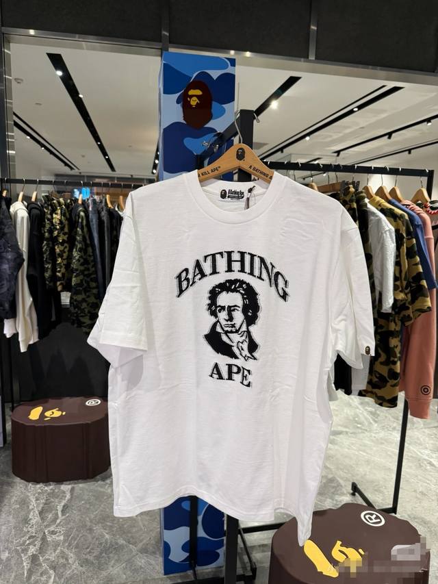 001110款Bape Ss25 贝多芬人像圆领短袖T恤 男女同款 码数Smlxlxxl 黑色白色