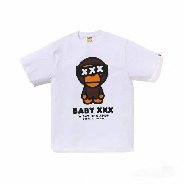 001096款A Bathing Ape X God Selection Xxx 联名款 Ss24 字母图案印花圆领短袖T恤 男女同款 码数Smlxlxxl 黑