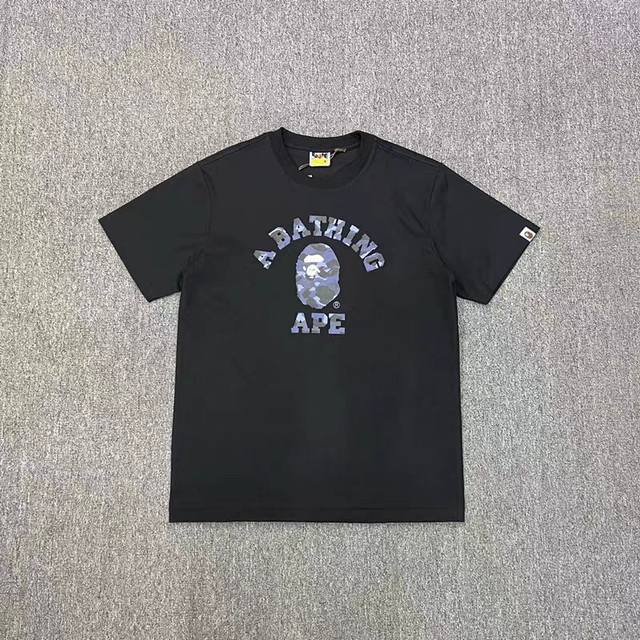001092款Bape迷彩猿人头印花圆领短袖T恤 男女同款 码数Smlxlxxl 黑蓝迷彩，白蓝迷彩，黑紫迷彩，白紫迷彩，黑红迷彩，白红迷彩