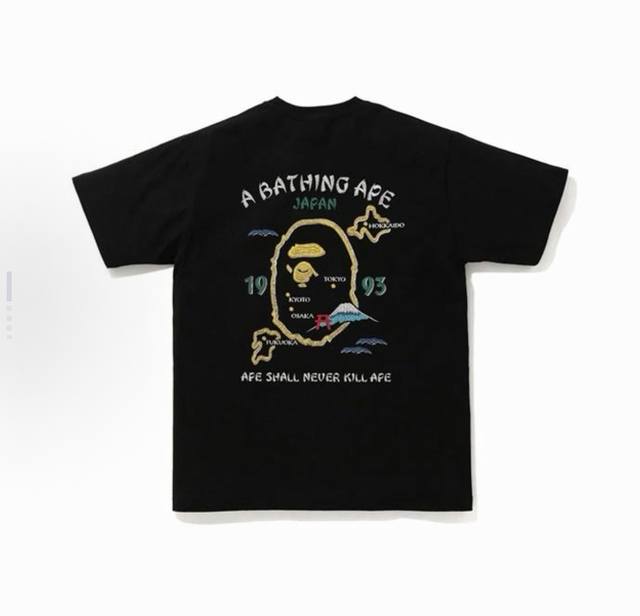 001079款A Bathing Ape 美式复古纪念短袖T恤 男女同款 码数Smlxlxxl 黑色白色