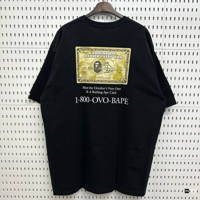 001055款Bape X Ovo 联名款 猿人猫头鹰金卡标识印花短袖T恤 男女同款 码数Smlxlxxl 黑色白色