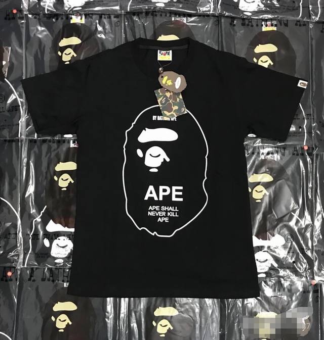 001062款Bape猿人头印花短袖T恤 男女同款 码数Smlxlxxl 黑色白色