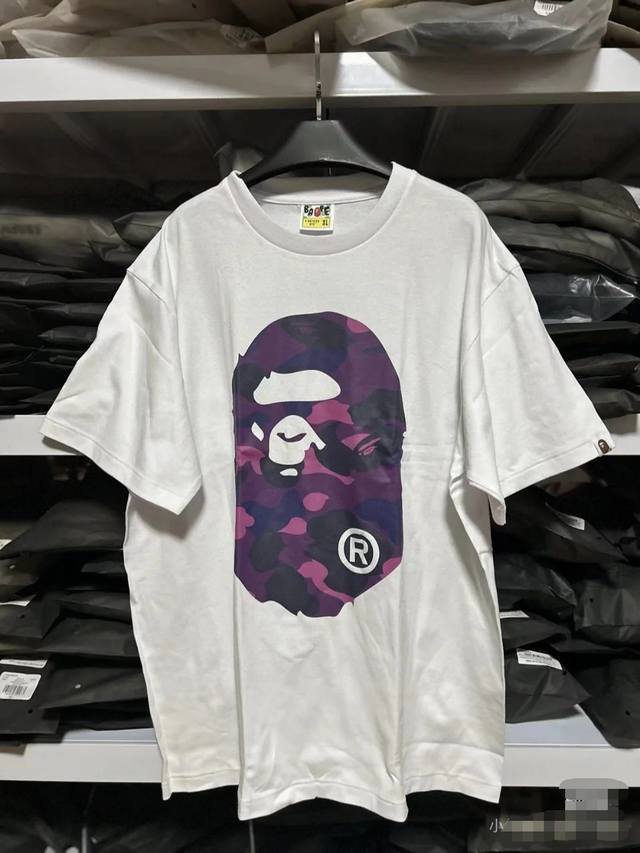 00103款A Bathing Ape 猿人头系列 猿人头字母印花短袖T恤 男女同款 码数Smlxlxxl 白紫，黑紫