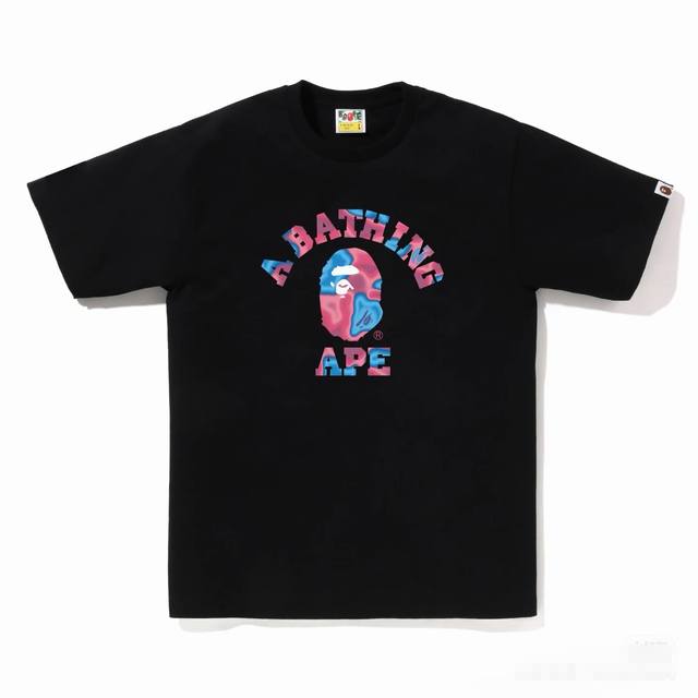 00187款A Bathing Ape Ss24 液态迷彩猿人头字母印花圆领短袖T恤 男女同款 码数Smlxlxxl 黑灰，白灰，黑绿，白绿，黑篮，白蓝，黑粉，