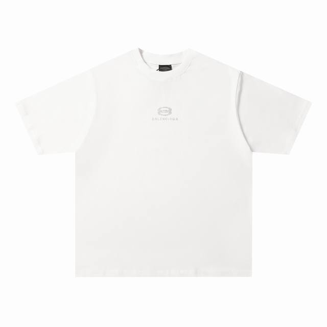 特价 Balenciaga 巴黎世家24Ss春夏新款前后双圈烫钻字母Logo短袖T恤 -定制260G全棉双纱紧密爽滑面料，布面干净，布纹清晰，手感非常细腻扎实，