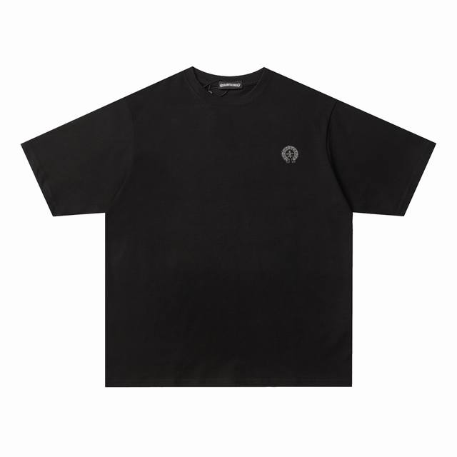 特价 Chrome Heart 克罗心24Ss春夏新款前胸小标烫钻马蹄Logo短袖T恤 -定制260G全棉双纱紧密爽滑面料，布面干净，布纹清晰，手感非常细腻扎实