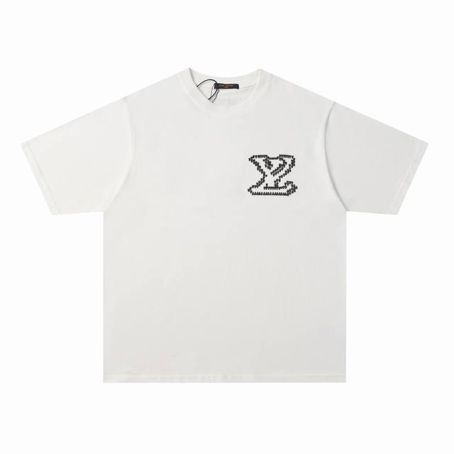 特价 Louis Vuitton Lv路易威登24Ss春夏新款涂鸦刺绣大标识Logo短袖 -定制260G全棉双纱紧密爽滑面料，布面干净，布纹清晰，手感非常细腻扎