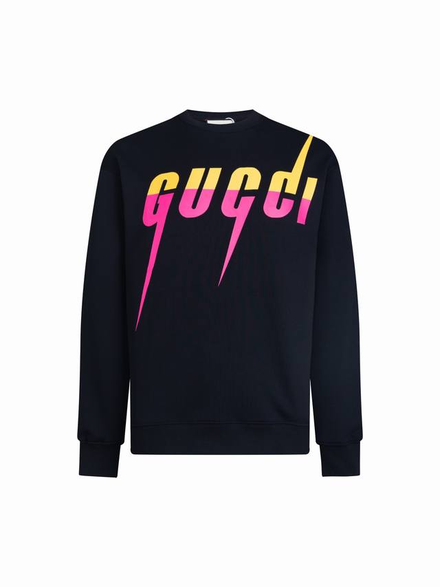 特价 码数 Xs - Gucci 23Ss闪电拼色印花圆领卫衣 -独家款 采用原版对版定织定染4 G面料 螺纹加厚同缸定染零色差 独家品质区别通货 欢迎对比 -