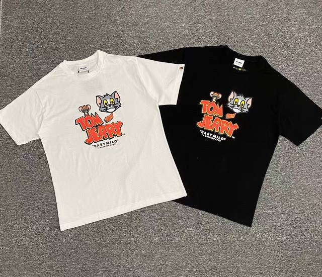 00174款A Bathing Ape X Tom And Jerry 联名款 猫和老鼠卡通印花短袖 男女同款 码数Smlxlxxl 黑色白色