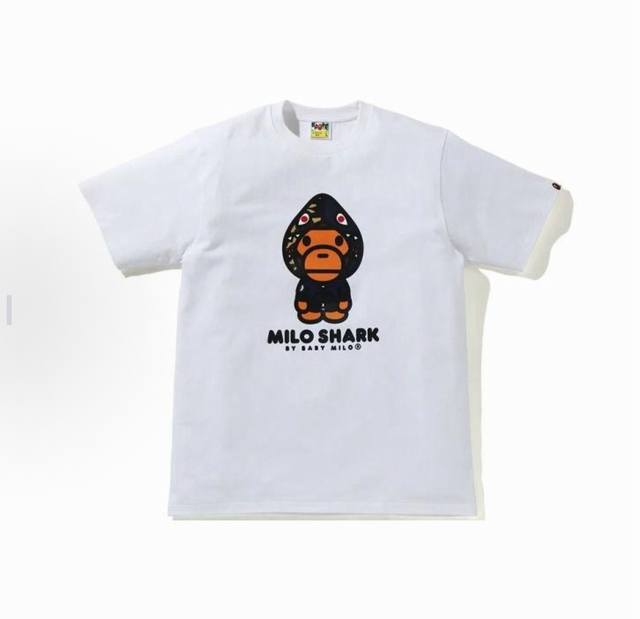 00150款A Bathing Ape 米洛鲨鱼帽印花短袖T恤 男女同款 码数Smlxlxxl 白蓝，白红，白灰