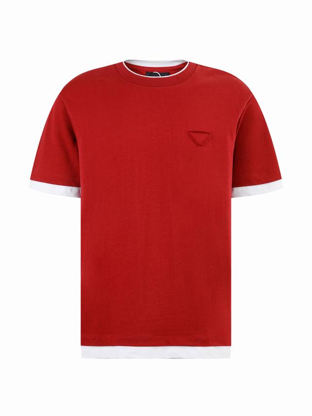 特价 Zp版本 码数 S M L Xl - Prada普拉达 25官网同步上新 三角标贴布绣假两件 男女同款短袖T桖 -采用原版洗水后300G定制全棉定制定染面