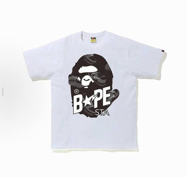00162款A Bathing Ape 猿人头系列 Ranpe Bape Sta 印花宽松短袖T恤 男女同款 码数Smlxlxxl 黑黑，黑蓝，白黑，白蓝
