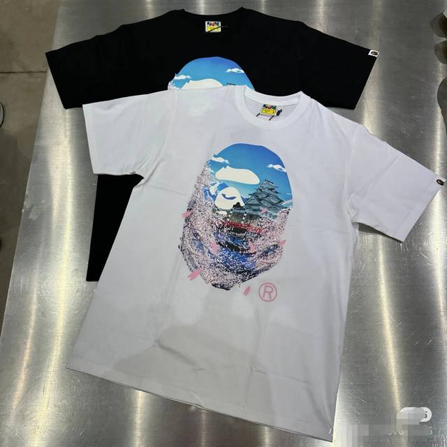 00120款A Bathing Ape Bape Ss23 Sakura樱花系列 樱花印花圆领宽松短袖T恤 男女同款 码数Smlxlxxl 黑色白色