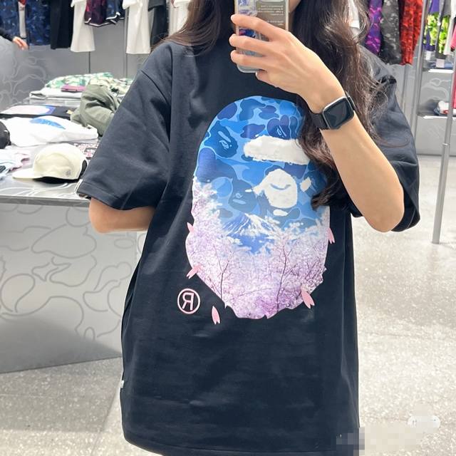 00123款A Bathing Ape Bape Ss23 Sakura樱花系列 樱花印花圆领宽松短袖T恤 男女同款 码数Smlxlxxl 黑色白色