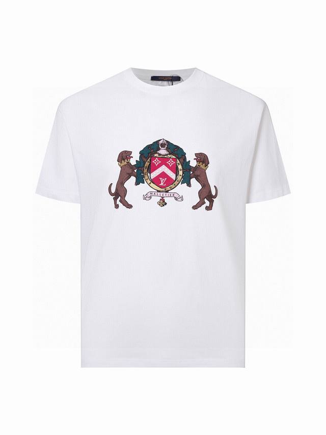 特价 Zp版本 码数 L - Louis Vuitton25年早春款 遛狗徽章珍珠点缀金丝线刺绣标识男女同款T桖 -采用原版洗水后300G定制全棉定制定染面料