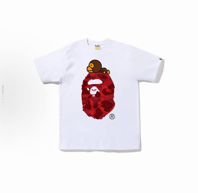 00179款Bape Fw22 Color Camo Milo On Big Ape Tee 猿人头印花休闲短袖T恤 男女同款 码数Smlxlxxl 黑红，白红