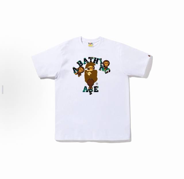 00171款Bape Ss23 Thermography College Milo Tee 卡通图案印花圆领套头短袖T恤 男女同款 码数Smlxlxxl 黑色白
